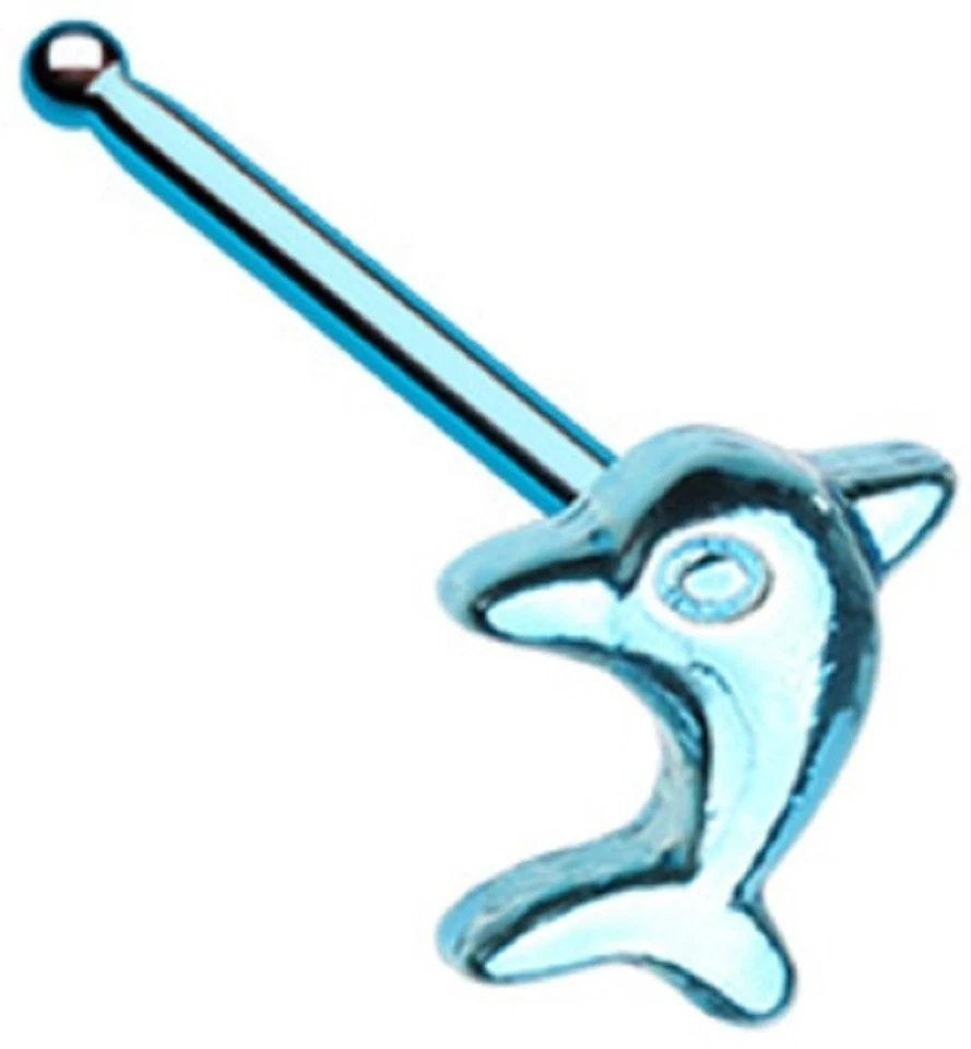 Nose Ring Stud Blue Dolphin top 316L  Sterling ladybug - Image 1 of 1
