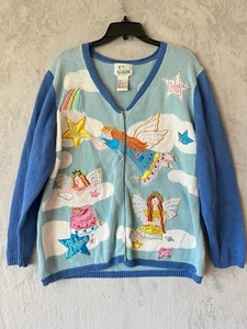The Quacker Factory Women's Sweater 1X Blue Angel Patchwork Knit - Picture 1 of 10