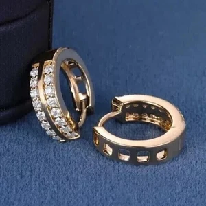 2Ct Round Cut Lab Created Diamond Women's Hoop Earrings 14K Yellow Gold Plated - Picture 1 of 4
