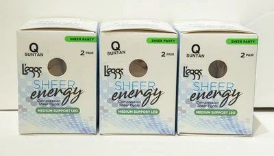 Pantimedias transparentes L'eggs Sheer Energy talla Q bronceado 6 pares hechas en China Foto 1 de 3