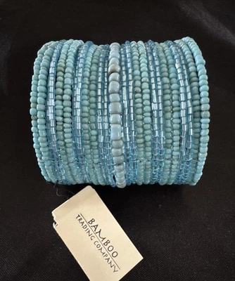 NWT Bamboo Trading Co. Turquoise Beaded Cuff Bracelet Expandable Blue & Xmas Box - Image 1 of 4