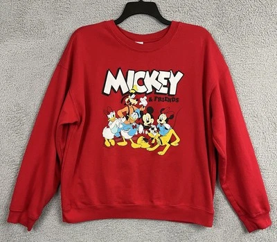 Disney Sweatshirt YOUTH XXL (19) Mickey & Friends Red Long Sleeve Crewneck - Image 1 of 4