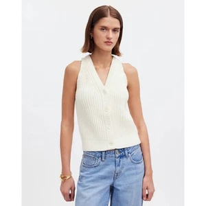 Madewell Cutaway Sweater Vest Top Bright Ivory Cotton Blend Knit V Neck XXS NWT - Picture 1 of 11