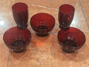 Royal Ruby Red Anchor Hocking LOT 5 SHERBET .3.5" BOWLS & 4 OZ Juice TUMBLERS EU - Picture 1 of 7