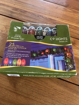 NEW Holiday Time C9 Lights Transparent Mult-color Outdoor Use 25 Bulbs 25 FeetA2 - Image 1 of 4