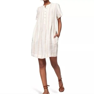 Faherty Gemina Kleid Damen Medium Beige Streifen Plissee 100% Leinen Etuikleid Strand - Bild 1 von 7