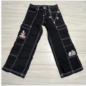Justice Black Cargo Pants Snoopy Woodstock Chain Girls Size 6 - Picture 1 of 9