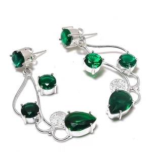 Chrome Diopside Gemstone Handmade 925 Sterling Silver Jewelry Earring Size 2.1" - Picture 1 of 1