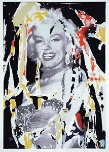 Mimmo Rotella Italian Original Signed Marilyn Monroe Smile 2002 Serigraph Canvas
