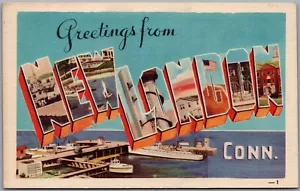 Postcard Greetings from New London Connecticut Large Letter Multi Views - Picture 1 of 2