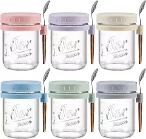 6 Pack Overnight Oats Containers with Lids and Spoons, 16 Oz Glass Mason Overnig - Picture 1 of 7