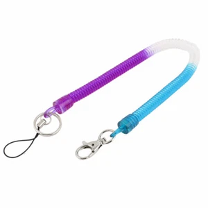 Blue Purple Plastic Spring Coil Cord Keychain Strap Lanyard Rope Key Holder - Picture 1 of 2