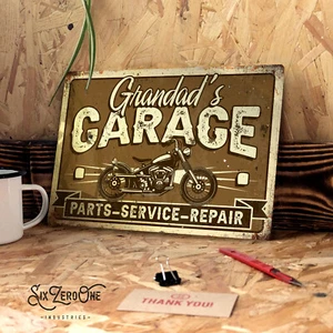 Personalised Motorcycle garage metal sign worn look rusty shed workshop any name - Picture 1 of 9