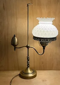 Vintage Messing Studentenlampe Mitte 20. Jahrhundert Fenton Nagel Milchglasschirm 25" - Bild 1 von 23