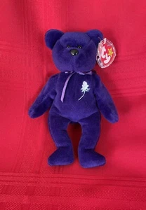 PRINCESS Diana's Originale 1997 TY Viola Beanie Bambino Ritirato con Rosa, Etichetta,Custodia - Foto 1 di 16