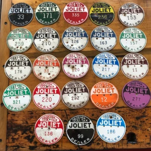Vintage Joliet Dealer Vehicle Tax License Plate Tab - License plate Tags - Picture 1 of 31