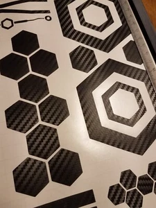 TRON STYLE HELMET STICKERS REFLECTIVE DECALS SEEN MOTORCYCLE HEXAGON CARBON FIB - Picture 1 of 17