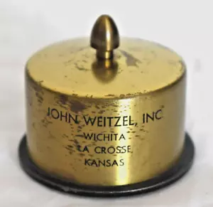 Brass Postage Stamp Roll Dispenser Holder AD ~ JOHN WEITZEL WICHITA LA CROSSE KS - Picture 1 of 7