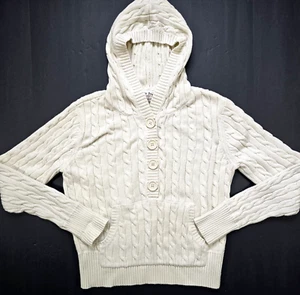 RALPH LAUREN POLO JEANS 1967 CABLE KNIT HOODED CARDIGAN SWEATER XL V NECK IVORY - Bild 1 von 11