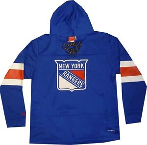 New York Rangers Reebok Face Off Skate Lace Blue Hooded Sweatshirt Mens $75