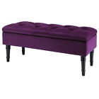 Buttoned Bed End Bench Storage Ottoman Stool Velvet Padded Hallway Window Seat