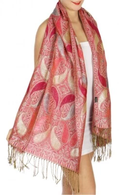Fashion Metallic Paisley Pashmina Scarf Shawl Wrap 15 SOLID COLORS! Supper Shiny - Image 1 of 4