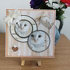 Handmade Blank Folded Card 6"x 6"  For You - Barn Owl With Bow Pearls and Tag