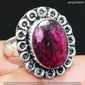 Simulated Ruby Gemstone Handmade Ring Jewelry US Size- 8 GR-31995 - Picture 1 of 1