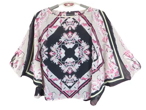 DANA BUCHMAN Women Lite See Thru Polyester Loose Fit Blouse Multicolor Geo XL - Picture 1 of 11
