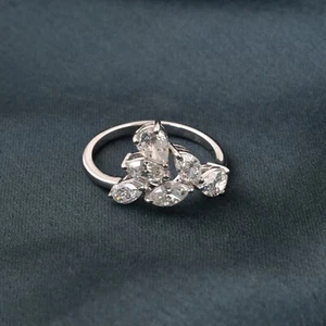 1.61 Ct Lab Grown CVD Pear Marquise Diamond Cluster Ring 18k White Solid Gold - Picture 1 of 7