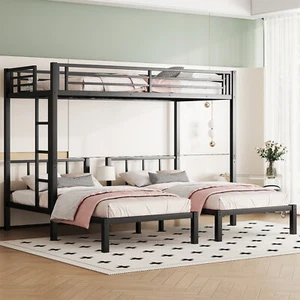 Twin Over Twin Over Twin Size Bunk Bed Metal Triple Bunk Bed Frame - Picture 1 of 13