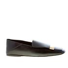 SERGIO ROSSI women shoes Black napa leather loafer squared toe gold plaque