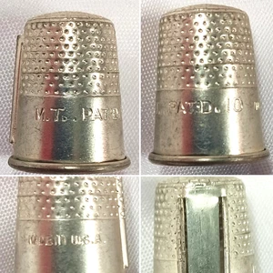 VINTAGE M.T. PAT'D 10 THIMBLE WITH NO NEEDLE THREADER MADE IN USA SEE PICS - Picture 1 of 8