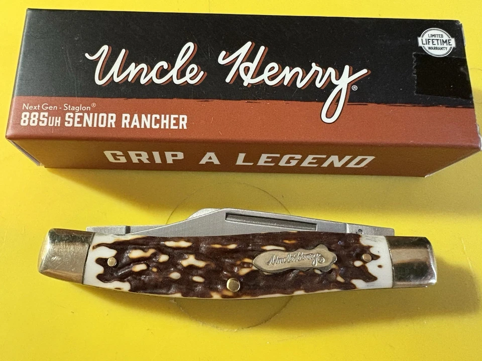 Uncle Henry 885UH SENIOR RANCHER Folding Vintage Pocket Knife 3 Blades NIB - Image 1 of 4