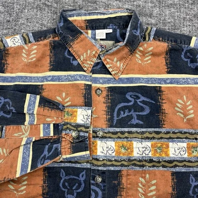 The Territory Ahead 男式 XXL 2XL 蓝色橙色动物印花纽扣营地 — 第 1/4 张图片