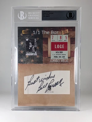 Reliquia de boleto autógrafo de Bill Russell 1/1 BGS The Bar PSA automático AU SSP JSA Foto 1 de 2