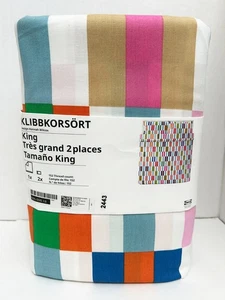 Ikea KLIBBKORSORT King Duvet cover and pillowcases, multicolor  - NEW - Picture 1 of 2