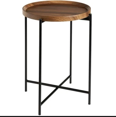 DYLEX Walnut Finish Side Table With Removable Tray Top Coffee Table For Living Room