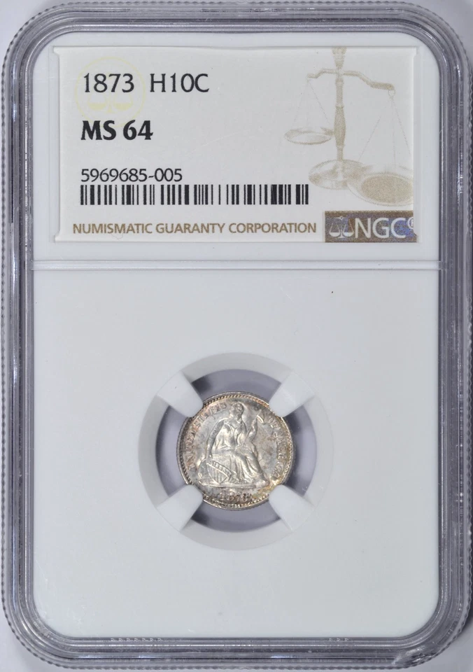 1873 SEATED LIBERTY HALF DIME NGC MS64 BEAUTIFUL - Image 1 of 3