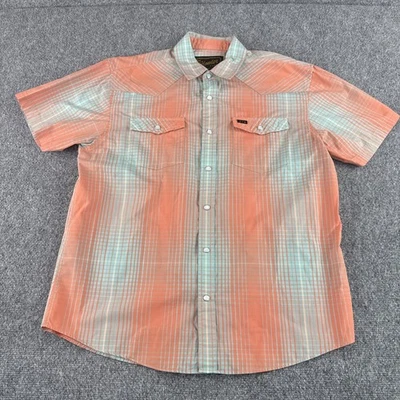 Howler Bros Shirt Mens Medium Orange Pearl Snap Plaid Front Short Sleeve - Image 1 of 4