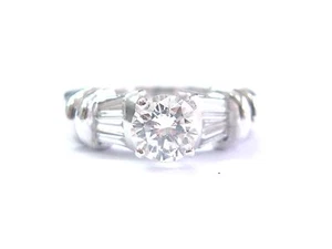 Platinum Round & Baguette NATURAL Diamond Engagement Ring 1.44Ct F-SI1 GIA - Picture 1 of 7