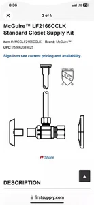 LOCKING KEY Angle stop McGuire 1/2 Nom Comp X3/8 OD Lk Product Lf2166cclk - Picture 1 of 3