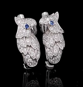 Women 925 Sterling Silver Stud Earrings Created CZ Parrot Bird Lifelike Jewelry - Picture 1 of 9