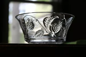 Vintage 5" Glass Bowl Raised Design with Berries Leaves Gold Rim France - Picture 1 of 8
