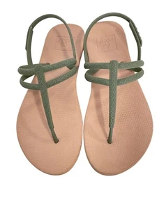 Reef Escape Lux TStrap Flat Sandals Size 5 Open Toe Tan Olive Green Summer Beach - Picture 1 of 8