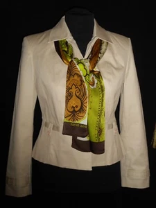 6P Petite Sophisticate Khaki Crop Jacket & Harve Benard Brown Silk Scarf USA - Picture 1 of 12