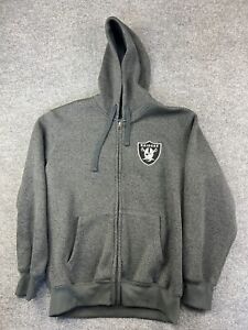 VNTG NFL Oakland Raiders Hoodie Men's Large Gray Embroidered Full Zip Jacket