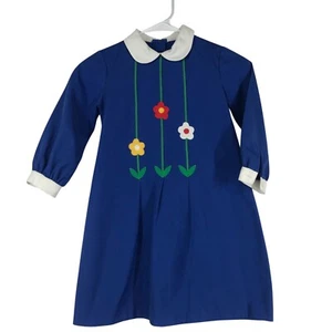VTG FLORENCE EISEWAU SAKS 5TH AVE- GIRLS 5 -BLUE WHITE COLLAR FLORAL DRESS - Picture 1 of 5