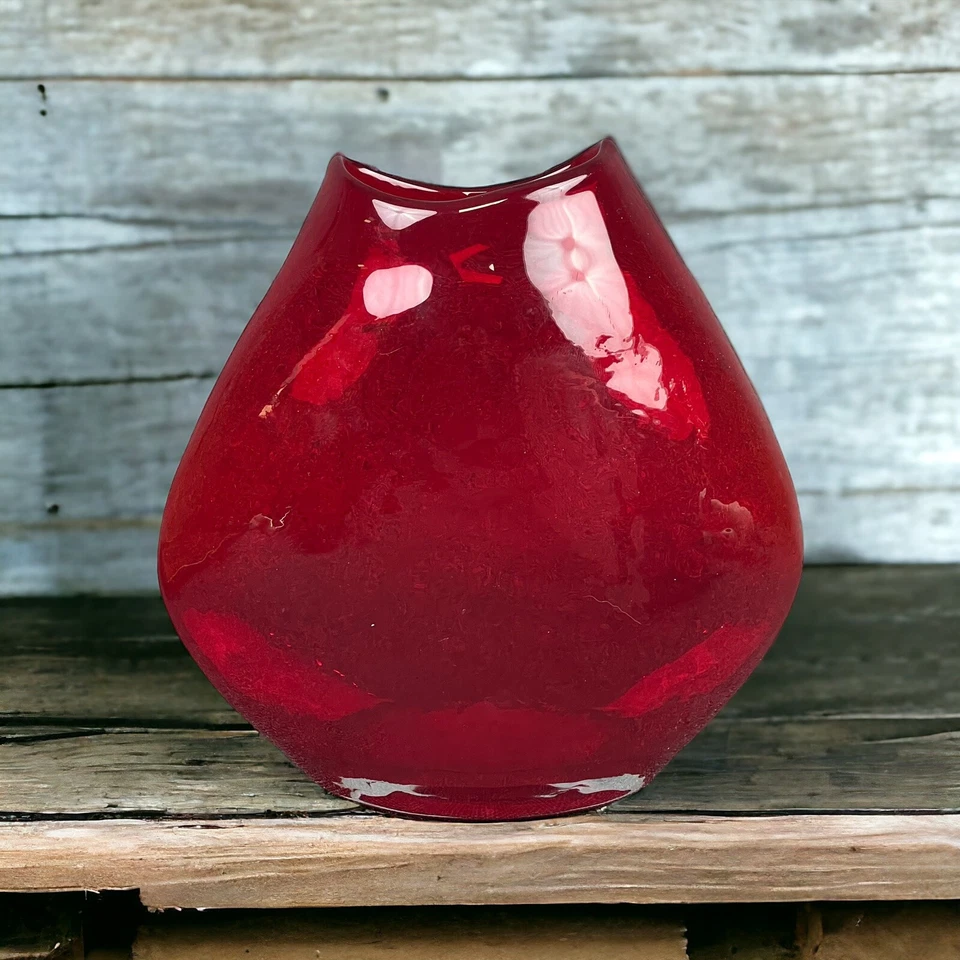 Jarrón de vidrio ámbar rojo rubí moderno vintage 7"x 7"x 2,5" MCM Foto 1 de 4