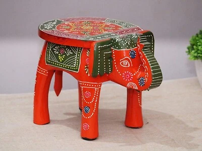 Handmade Beautiful Wooden Elephant Shape Floor Decor Side Footstool, Kids Stool - Image 1 of 4